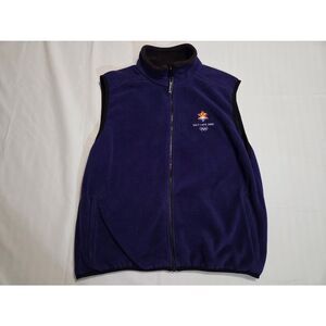 2002 WINTER OLYMPICS FLEECE VEST MENS LARGE PURPLE SALT LAKE FULL ZIP MARKER